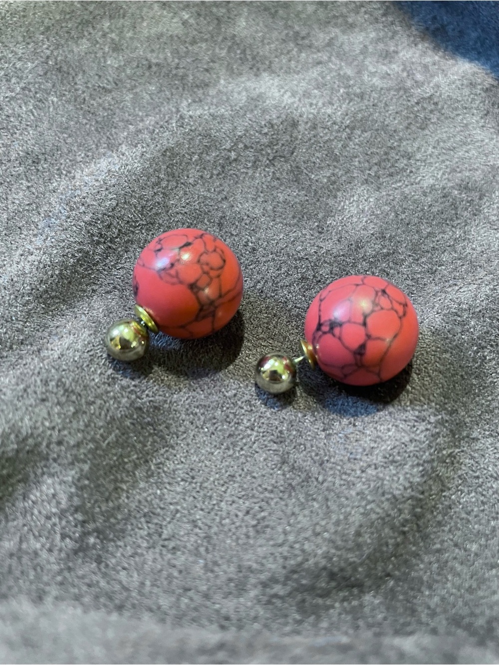 Double-Sided Pink Marbled Bead Stud Earrings